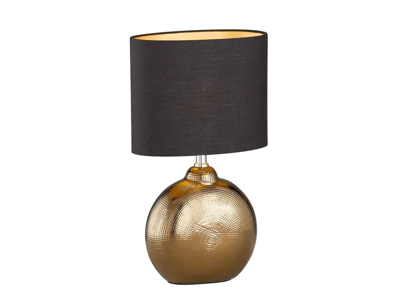 LED Nachttischlampe, LED wechselbar, Warmweiß, Lampen-Fuß Keramik Bronze, Lampenschirm oval Schwarz Gold, 39cm klein fra Fischer & Honsel i Guld, Sort – produktbillede