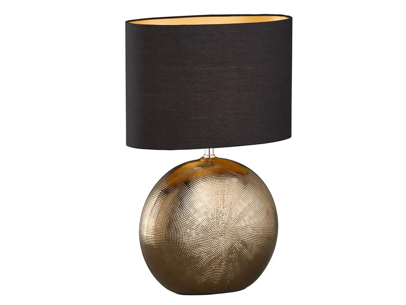 LED Nachttischlampe, LED wechselbar, Warmweiß, Lampen-Fuß Keramik Bronze, Lampenschirm oval Schwarz Gold, 53cm groß fra Fischer & Honsel i Guld, Sort – produktbillede