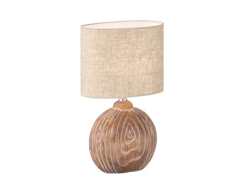 LED Nachttischlampe, LED wechselbar, Warmweiß, Lampen-Fuß Keramik Holz-Optik, Lampenschirm Leinen oval, 39cm klein fra Fischer & Honsel i Beige – produktbillede