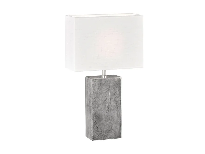 LED Nachttischlampe Metallfuß Antik Design, 50cm groß, LED wechselbar, Warmweiß, Tischlampen-Fuß Silber & Lampenschirm Leinen-Stoff, E27 LED dimmbar de Fischer & Honsel en Argent – photo produit