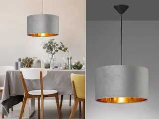 LED Pendelleuchte, Dimmfunktion, LED wechselbar, Warmweiß, ausgefallen-e mit Samt Lampenschirm Gold-en für Esstisch, Ø 40cm de Fischer & Honsel en Gris – photo produit 2 sur 5