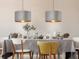 LED Pendelleuchte, Dimmfunktion, LED wechselbar, Warmweiß, ausgefallen-e mit Samt Lampenschirm Gold-en für Esstisch, Ø 40cm de Fischer & Honsel en Gris – photo produit 5 sur 5
