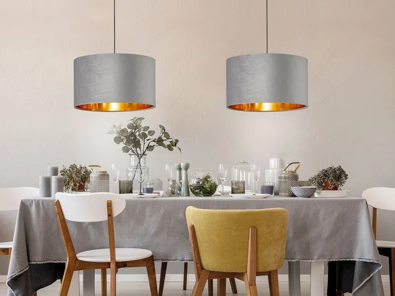 LED Pendelleuchte, Dimmfunktion, LED wechselbar, Warmweiß, ausgefallen-e mit Samt Lampenschirm Gold-en für Esstisch, Ø 40cm de Fischer & Honsel en Gris – photo produit 5 sur 5