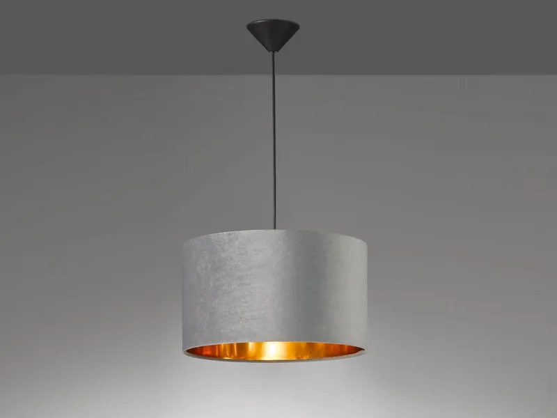 LED Pendelleuchte, Dimmfunktion, LED wechselbar, Warmweiß, ausgefallen-e mit Samt Lampenschirm Gold-en für Esstisch, Ø 40cm de Fischer & Honsel en Gris – photo produit 3 sur 5