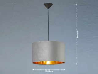 LED Pendelleuchte, Dimmfunktion, LED wechselbar, Warmweiß, ausgefallen-e mit Samt Lampenschirm Gold-en für Esstisch, Ø 40cm de Fischer & Honsel en Gris – photo produit 4 sur 5