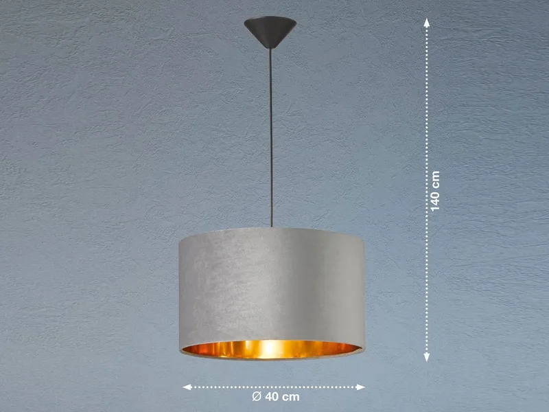 LED Pendelleuchte, Dimmfunktion, LED wechselbar, Warmweiß, ausgefallen-e mit Samt Lampenschirm Gold-en für Esstisch, Ø 40cm de Fischer & Honsel en Gris – photo produit 4 sur 5