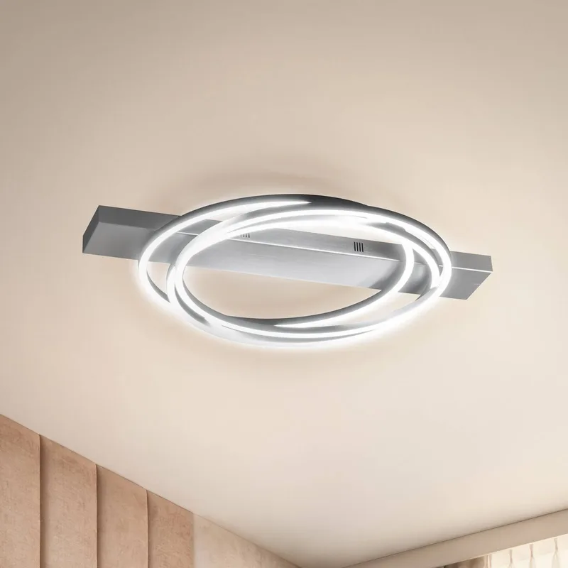 LED plafondlamp Kiku, lengte 76 cm, aluminiumkleurig, metaal van Fischer & Honsel in Aluminium, Zandzwart – productfoto