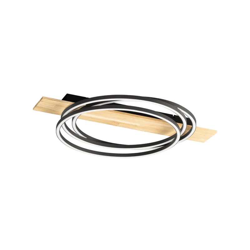 LED plafondlamp Marit, lengte 76 cm, zandzwart, metaal/hout von Fischer & Honsel in Zandzwart, Lichtbruin – Produktfoto