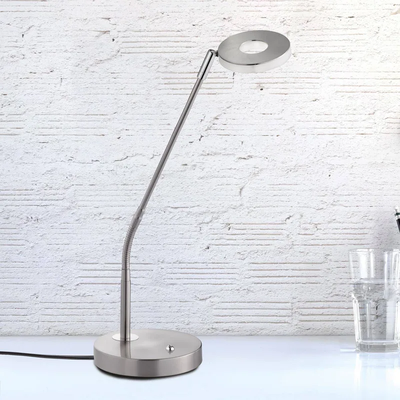 LED tafellamp Dent, nikkel/chroom, 60 cm, metaal, CCT 1-lamp. von Fischer & Honsel in Mat nikkel, Chrom – Produktfoto