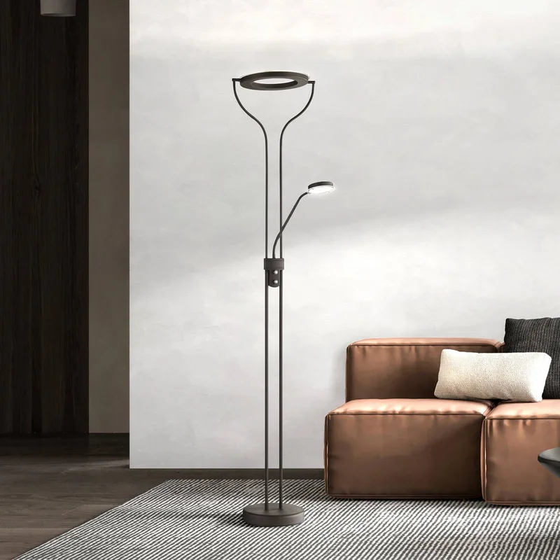 LED vloerlamp Davos, zwart, hoogte 180 cm, 2-lamps, CCT från Fischer & Honsel i Zandzwart – produktbild