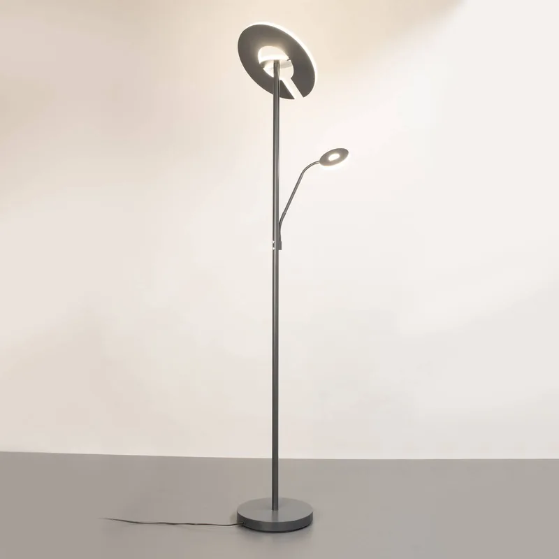 LED vloerlamp Dent, 180 cm, metaal, CCT, 2-lamps. de Fischer & Honsel en Zandgrijs – photo produit