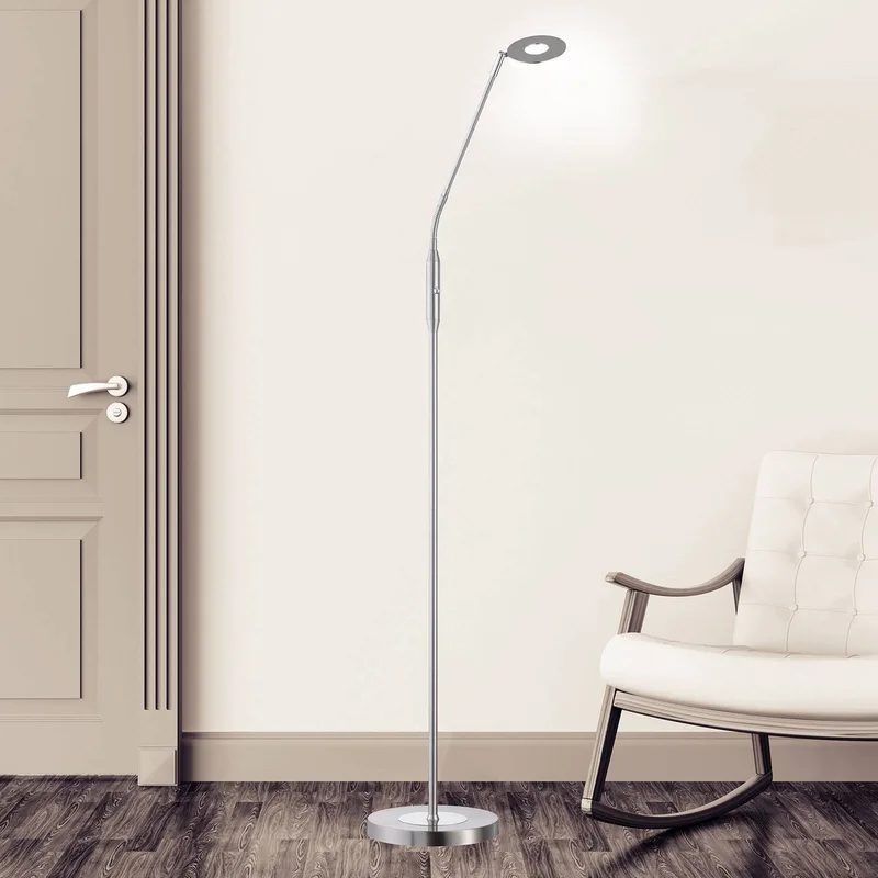 LED vloerlamp Dent, CCT, 1-lamp, nikkel från Fischer & Honsel i Mat nikkel, Krom, Vit – produktbild
