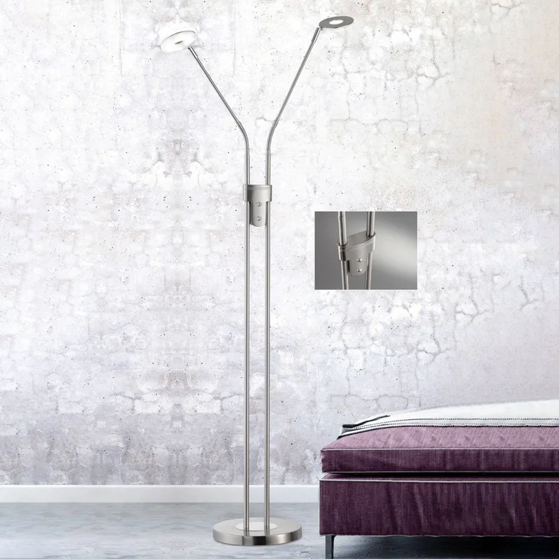 LED vloerlamp Dent, CCT, 2-lamps, nikkel de Fischer & Honsel en Mat nikkel, Chrome, Blanc – photo produit