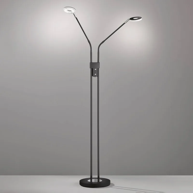 LED floor lamp Dent, dimmable, CCT, 2 x 6W black de Fischer & Honsel en Mat zwart – photo produit 1 sur 4