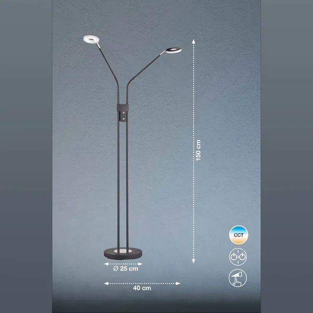 LED floor lamp Dent, dimmable, CCT, 2 x 6W black de Fischer & Honsel en Mat zwart – photo produit 4 sur 4