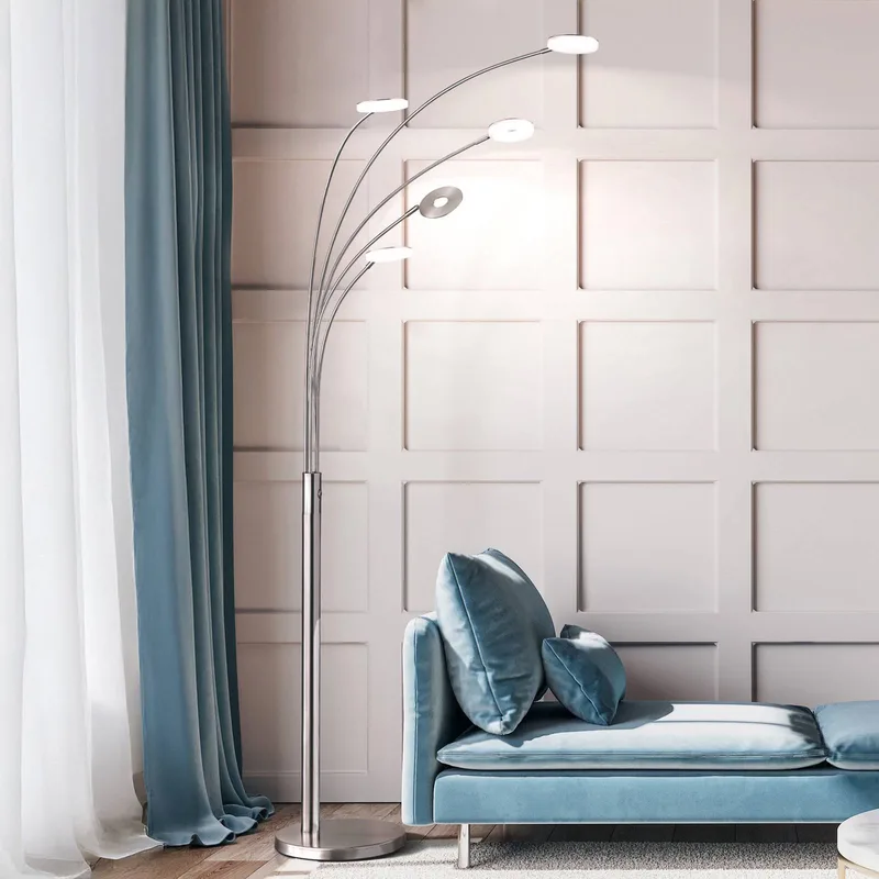 LED vloerlamp Dent, nikkel/chroom, 225 cm, metaal, CCT 5-lamps. från Fischer & Honsel i Nikkel mat, Krom – produktbild