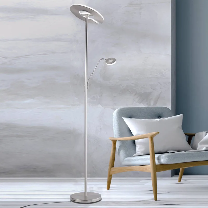 LED vloerlamp Dent, nikkelkleurig, 180 cm, CCT, 2-lamps från Fischer & Honsel i Nikkel – produktbild