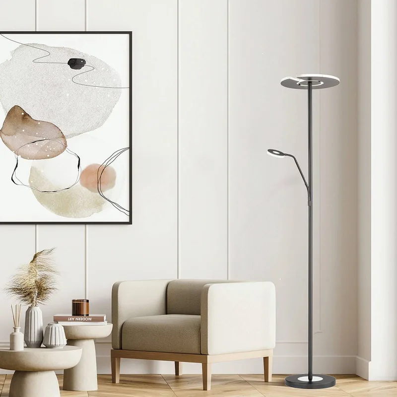 LED floor lamp Dent, black, 180 cm, CCT, 2-lamps fra Fischer & Honsel i Zwart mat – produktbillede 1 af 5