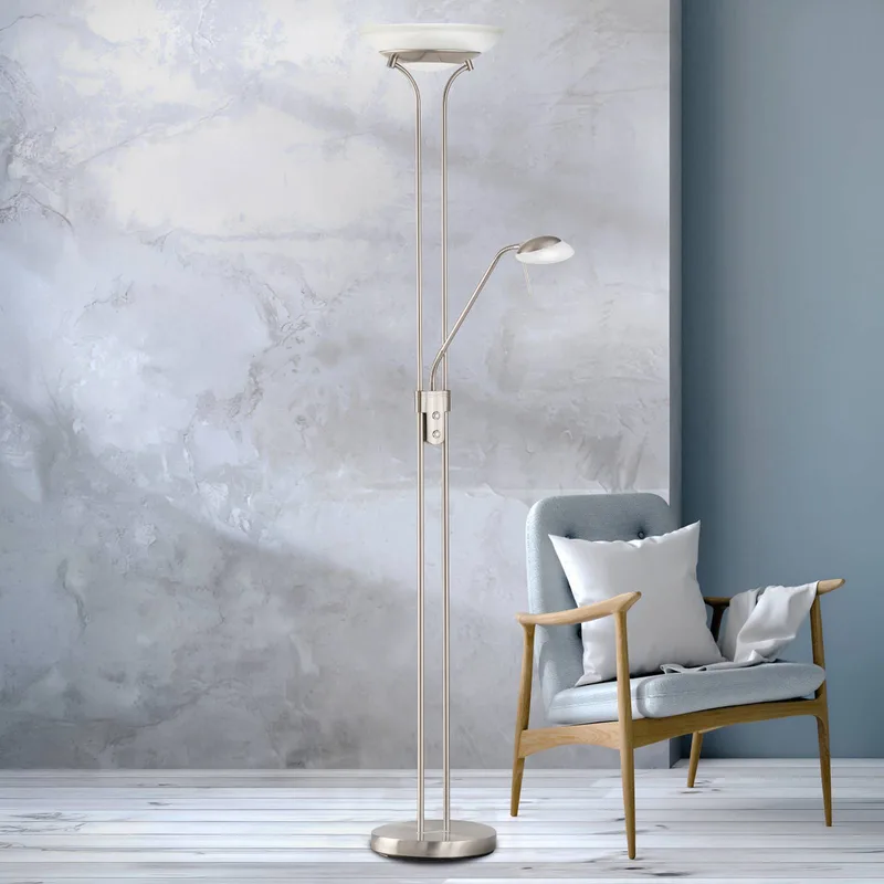 LED vloerlamp met leesarm, CCT-functie från Fischer & Honsel i Mat nikkel, Albast – produktbild