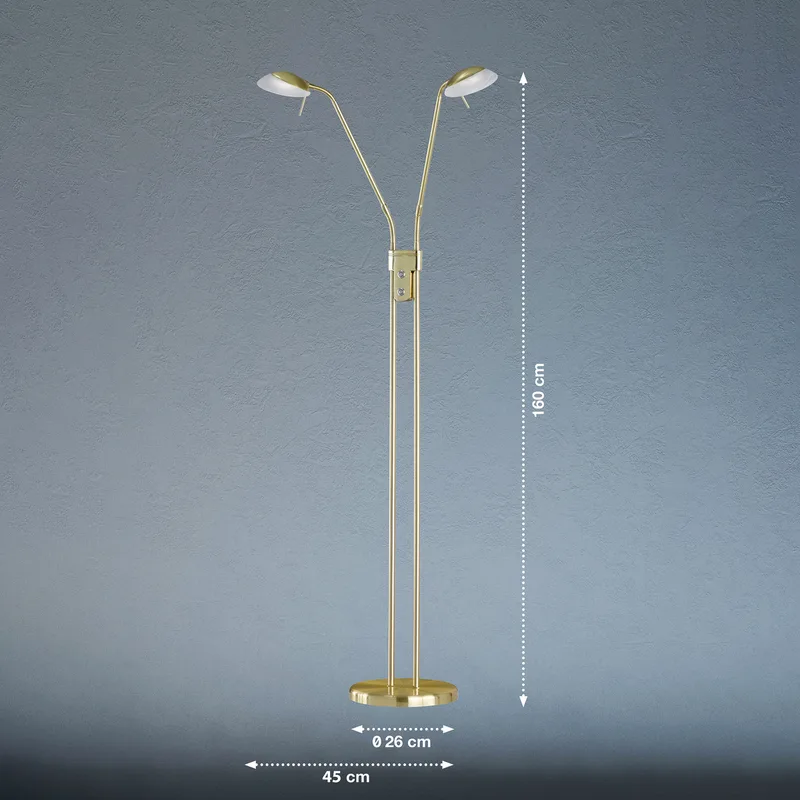 LED vloerlamp Pool, messingkleurig, hoogte 160 cm, 2-lamps. de Fischer & Honsel en Messingkleurig, Albastkleurig – photo produit