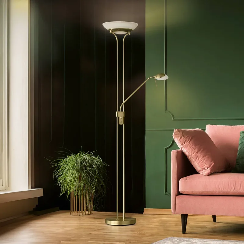 LED vloerlamp Pool, messingkleurig, hoogte 182 cm, 2-lamps. från Fischer & Honsel i Messingkleurig, Albastkleurig – produktbild
