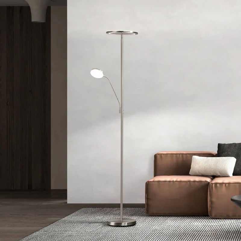 LED vloerlamp Sorento hoogte 182 cm 2-lamps CCT Touchdim från Fischer & Honsel i Nikkel – produktbild