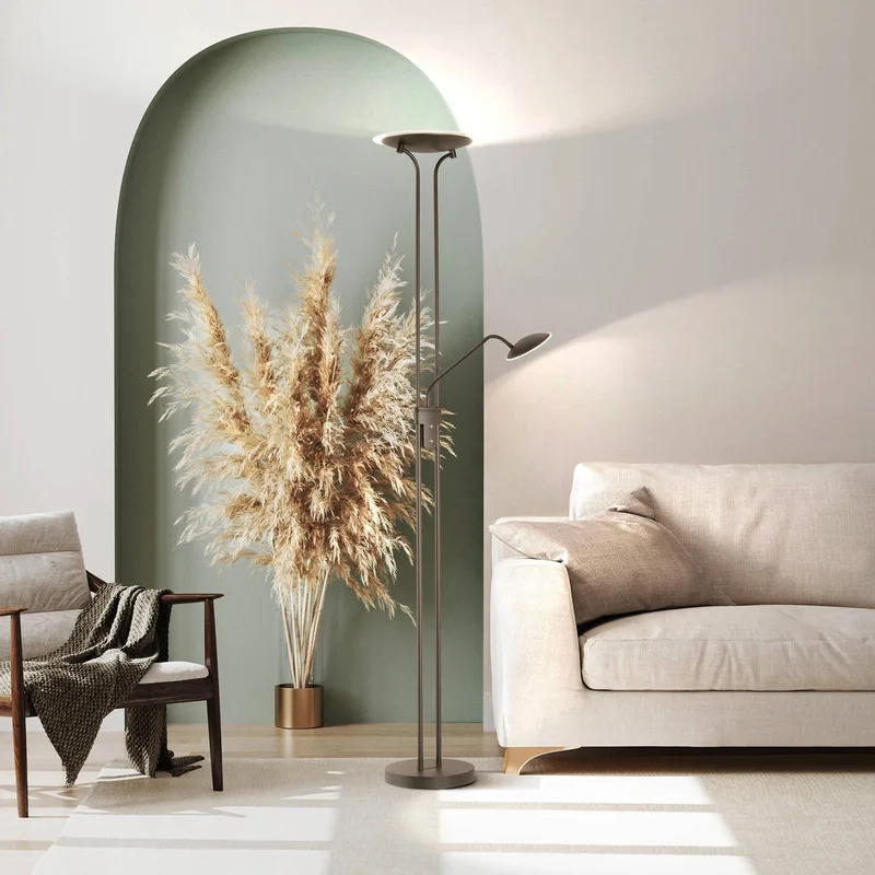 LED vloerlamp Tallri, zwart, 180 cm, 2-lamps, metaal, CCT från Fischer & Honsel i Zandzwart, Gesatineerd, Transparent – produktbild