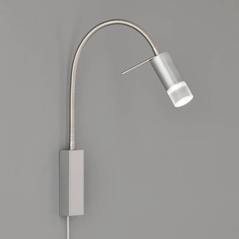 LED wandlamp River, flexibele arm, glas fra Fischer & Honsel i Mat nikkel – produktbillede