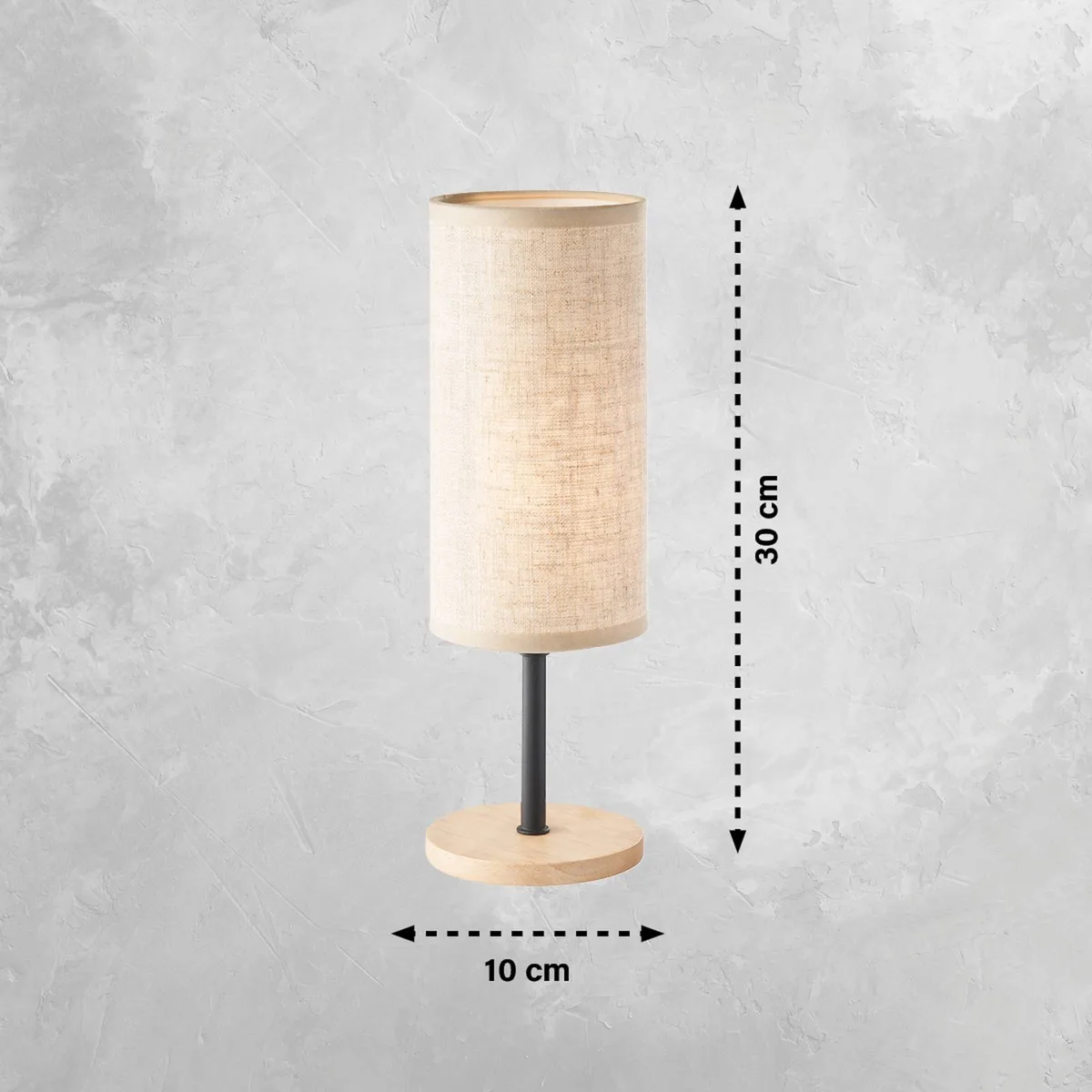 Parma tafellamp, beige, linnen/hout, 30 cm hoog, E14 von Fischer & Honsel in Beige, Natuurlijke eikenkleur, Schwarz – Produktfoto