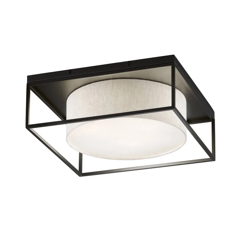 Plafondlamp Carre 60x60cm stoffen kap wit de Fischer & Honsel en Noir, Blanc – photo produit