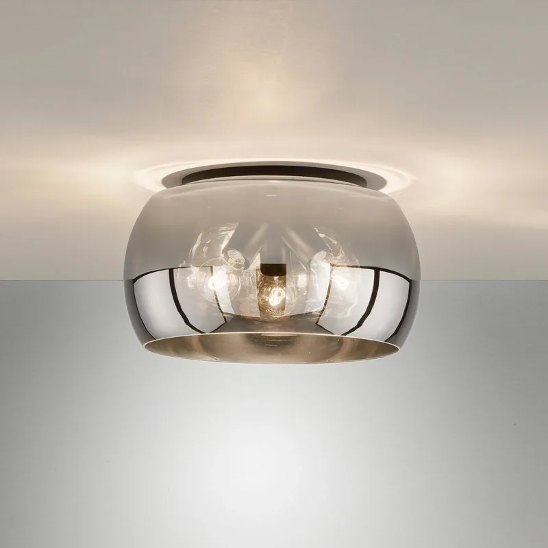 Plafondlamp Dima, rookglas, Ø 40 cm by Fischer & Honsel in Rookgrijs-transparant, Mat zwart – product photo