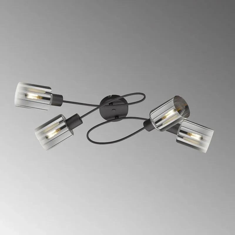 Plafondlamp Iska met arm, 4-lamps de Fischer & Honsel en Zandzwart, Rookgrijs, Helder – photo produit