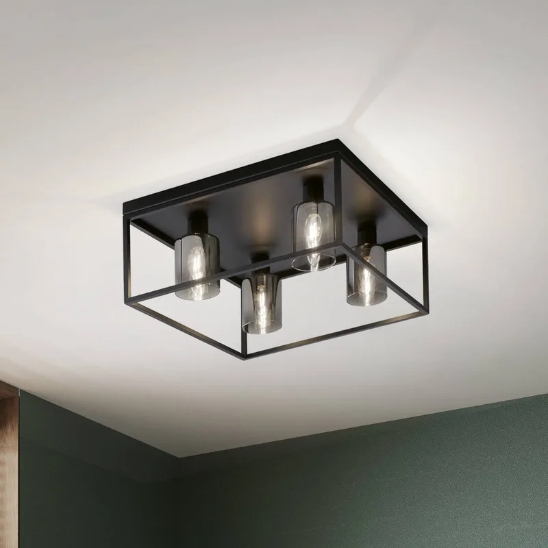 Iska loftlampe med ramme, 4 lyskilder fra Fischer & Honsel i Zandzwart, Rookgrijs, Helder – produktbillede