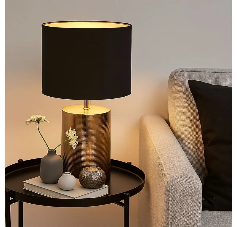 Schreibtischlampe, Leuchtmittel inklusive, Warmweiß, LED Tischlampe Schlafzimmerleuchte Nachttischlampe Keramik Textil de Fischer & Honsel – photo produit