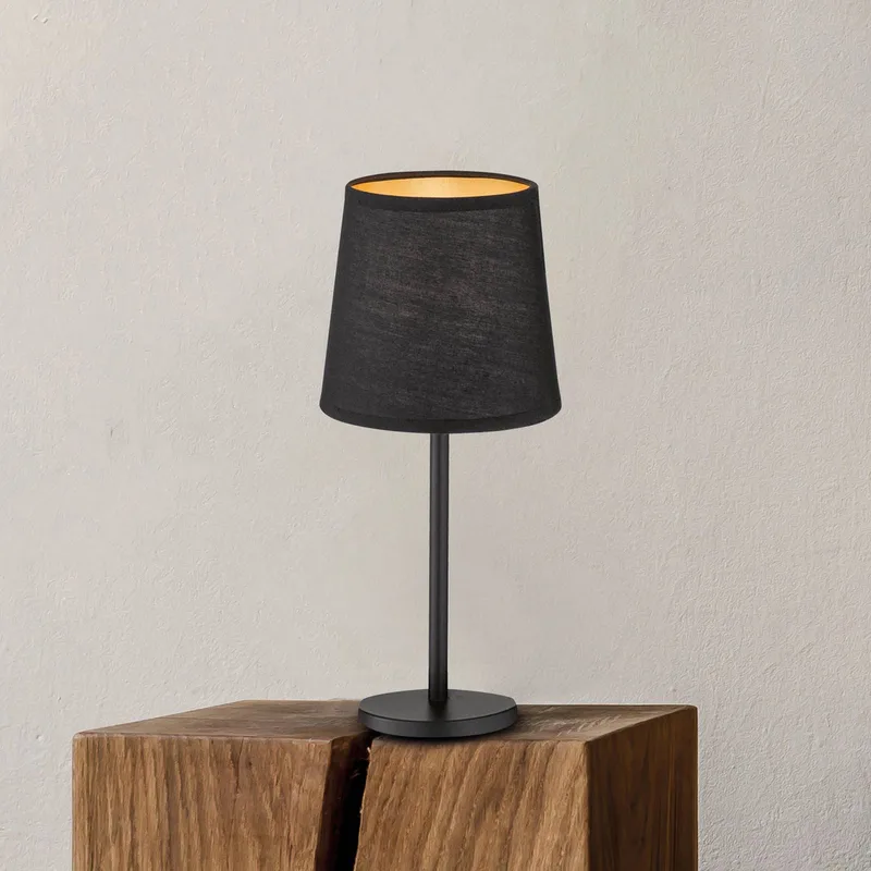 Tafellamp Rimini, zwart, textiel, hoogte 30 cm, E14 från Fischer & Honsel i Svart, Guld – produktbild