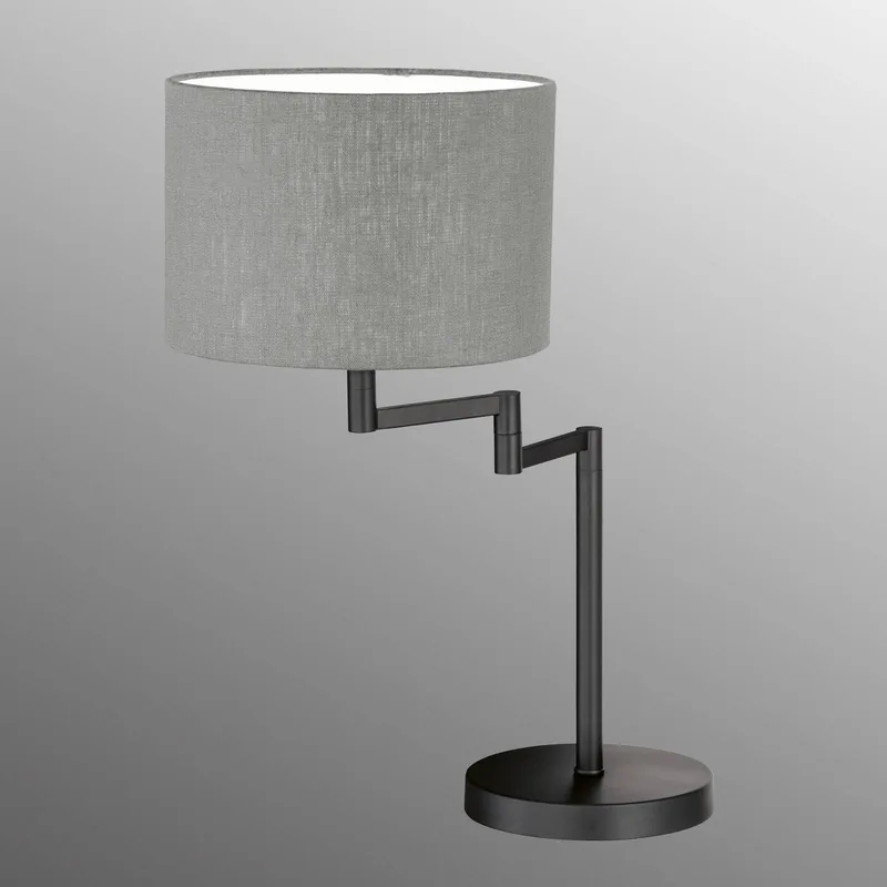 Tafellamp Rota met grijze linnen kap by Fischer & Honsel in Mat zwart, Grey – product photo