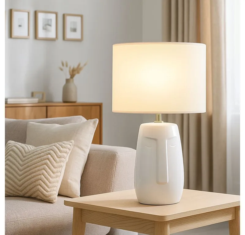 Tischleuchte, Leuchtmittel nicht inklusive, Tischlampe Leseleuchte Keramik Stoff E14 H 39 cm de Fischer & Honsel en Blanc – photo produit
