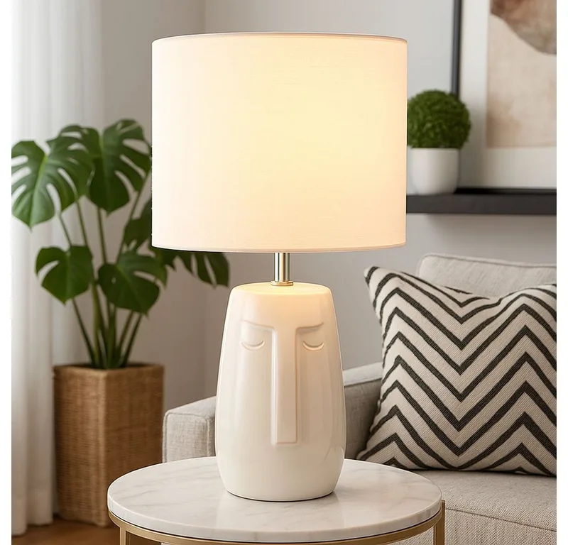 Tischleuchte, Leuchtmittel nicht inklusive, Tischlampe Nachttischleuchte Keramik Stoffschirm weiß E14 H 39 cm by Fischer & Honsel in Beige – product photo