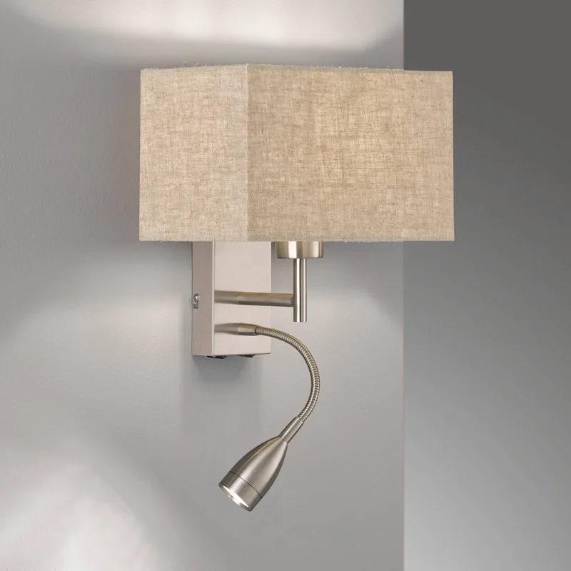 Wandlampe Dream Leselicht, Leinen sand/nickel von Fischer & Honsel in Mat nikkel, Zandkleur – Produktfoto