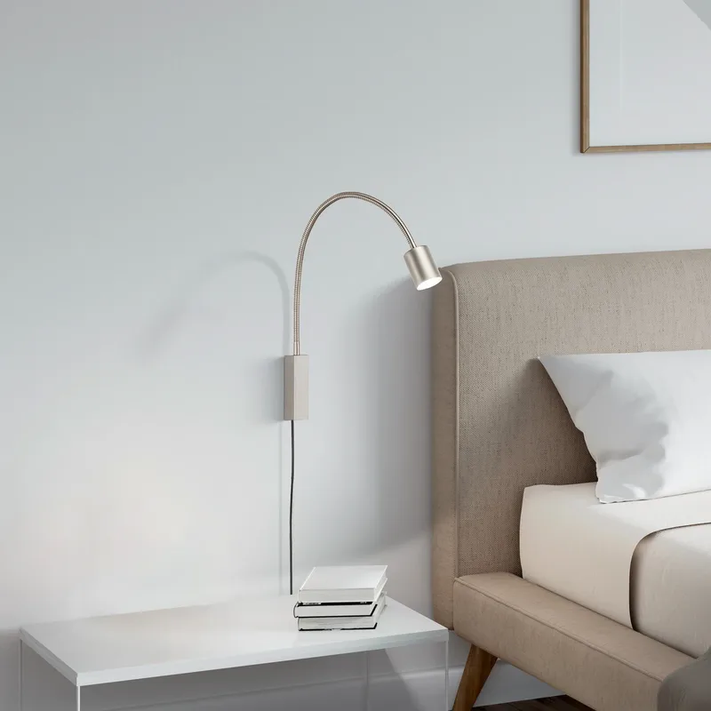 Wandlamp Justi, nikkelkleurig, hoogte 52 cm, metaal de Fischer & Honsel en Nikkelkleurig mat – photo produit