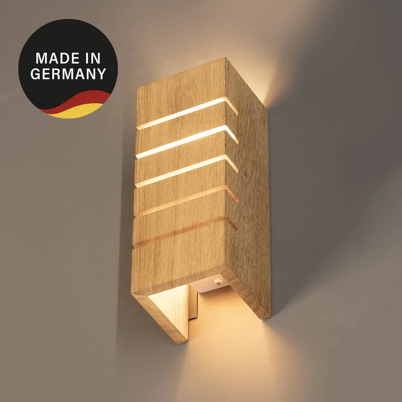 Wandlamp Shine-Wood, breedte 10 cm, E14, eiken/wit, hout van Fischer & Honsel in Eikenhout, Wit – productfoto