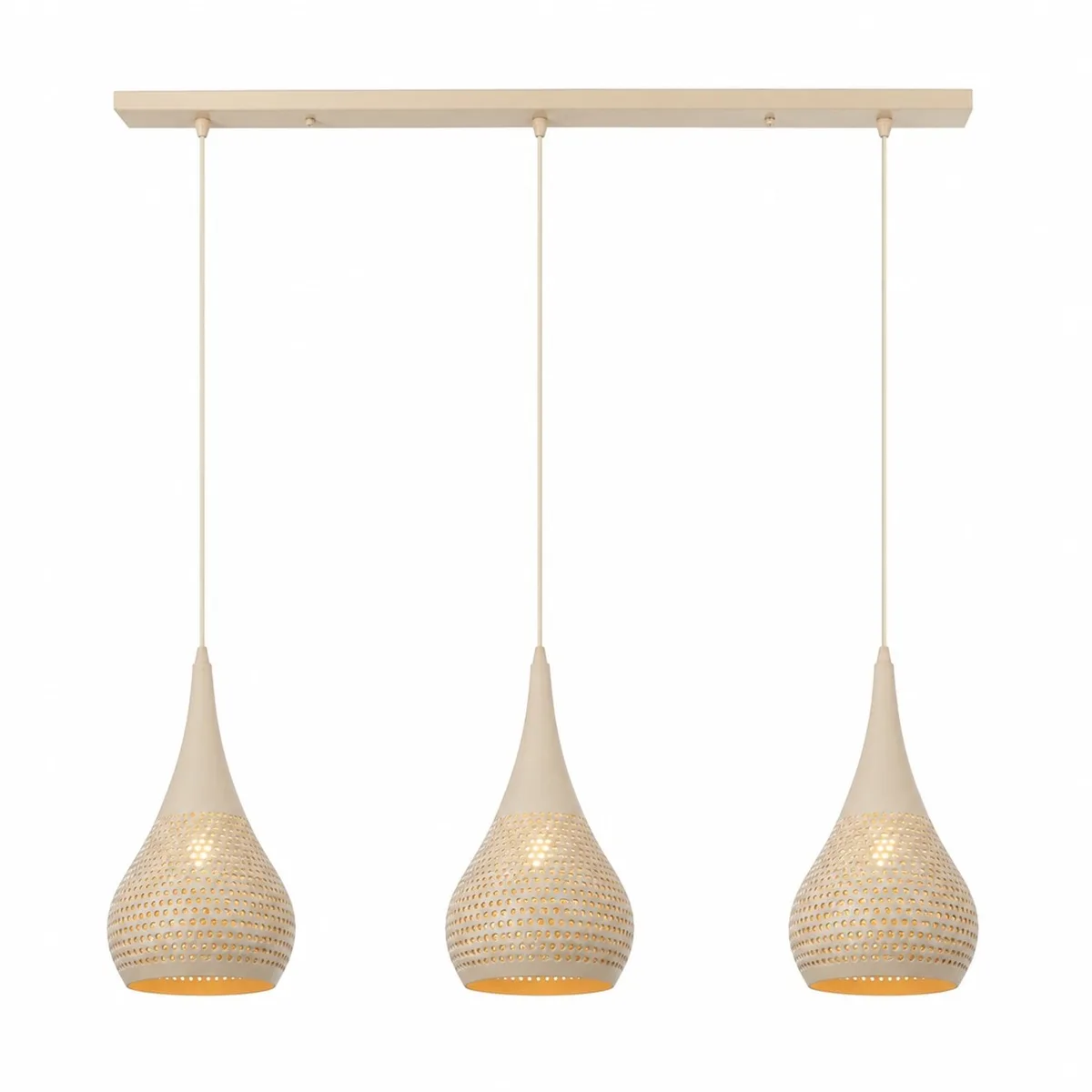 Buco Hanglamp 3-Lichts Balk met Geperforeerde Kappen van Freelight in Crème – productfoto