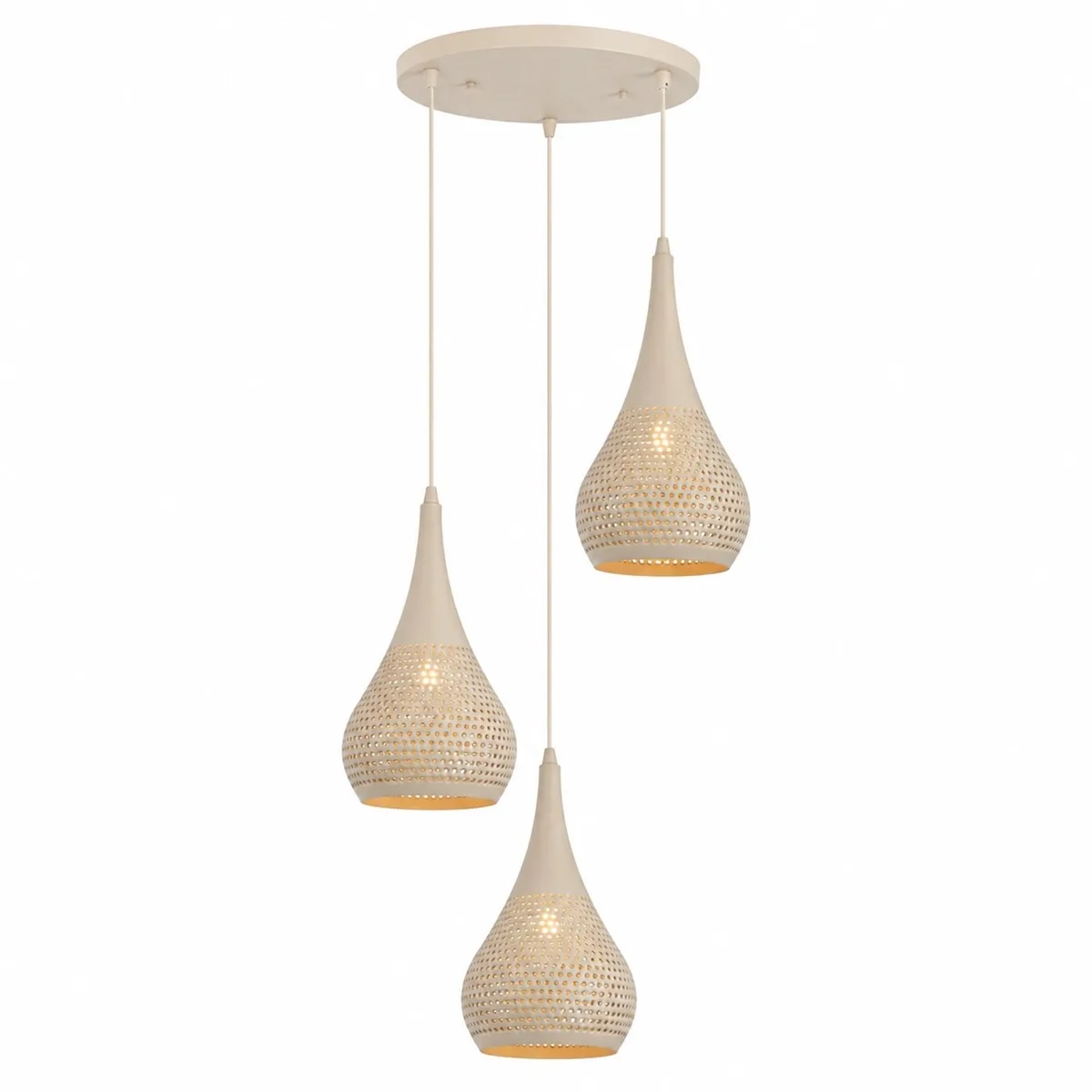 Buco Hanglamp 3-Lichts Rond met Geperforeerde Kappen de Freelight en Crème – photo produit