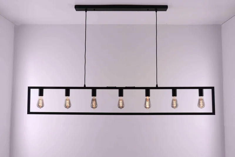Distesa Hanglamp - 7xE27 - mat industrieel - 168cm breed - 2 jaar garantie von Freelight in Schwarz – Produktfoto