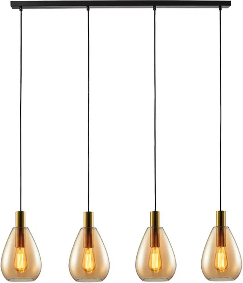 Dorato Hanglamp 4-lichts balk brons-goud/amber glas - Modern de Freelight en Bronze, Amber, Noir – photo produit