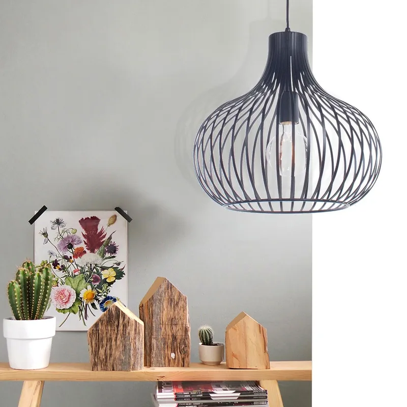 Draadlamp hanglamp Aglio | zwart | metaal | 160 cm | Ø 38 cm | modern / landelijk design fra Freelight – produktbillede 2 af 3