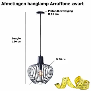 Hanglamp | 38 cm | Arraffone | E27 | zwart | metaal | moderne trendy decoratieve verlichting von Freelight – Produktfoto 3 von 3