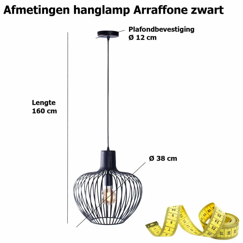 Hanglamp | 38 cm | Arraffone | E27 | zwart | metaal | moderne trendy decoratieve verlichting von Freelight – Produktfoto 3 von 3