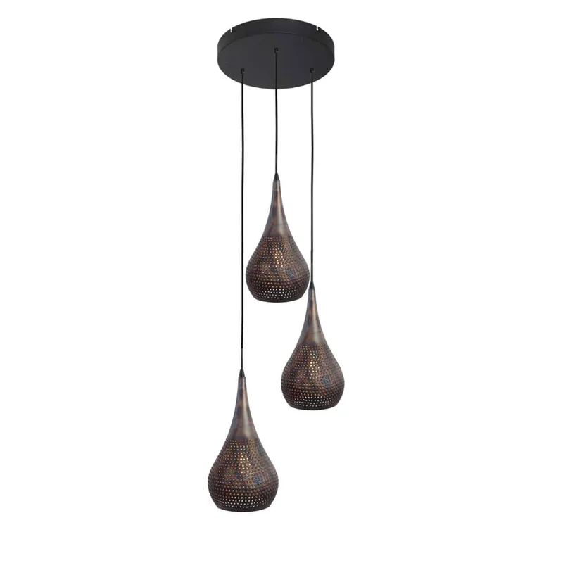 Hanglamp | 38 cm | Fori hanglampen | 3 lichts | E27 | bruin zwart | metaal | industriële moderne de Freelight – photo produit 3 sur 3