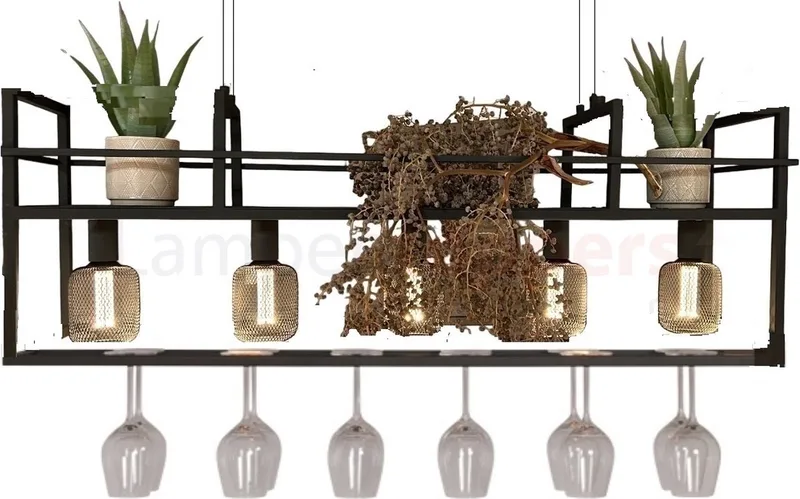 Hanglamp Barista 5 lichts met rek L 120 cm de Freelight en Noir – photo produit